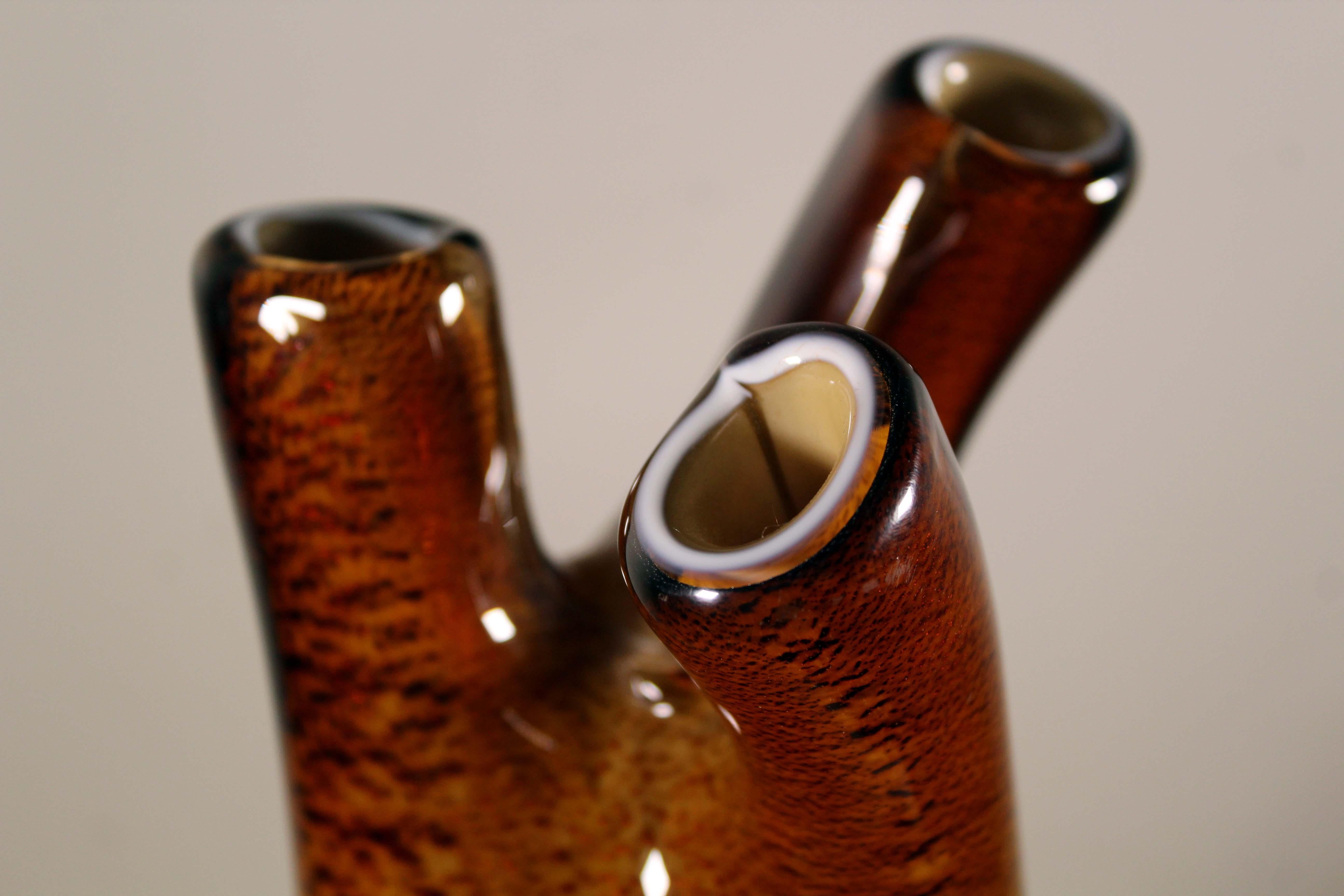 Aldo Nason Mid-Century Modern Handblown Glass with Amber Swirl Pattern 3 Tubular 1