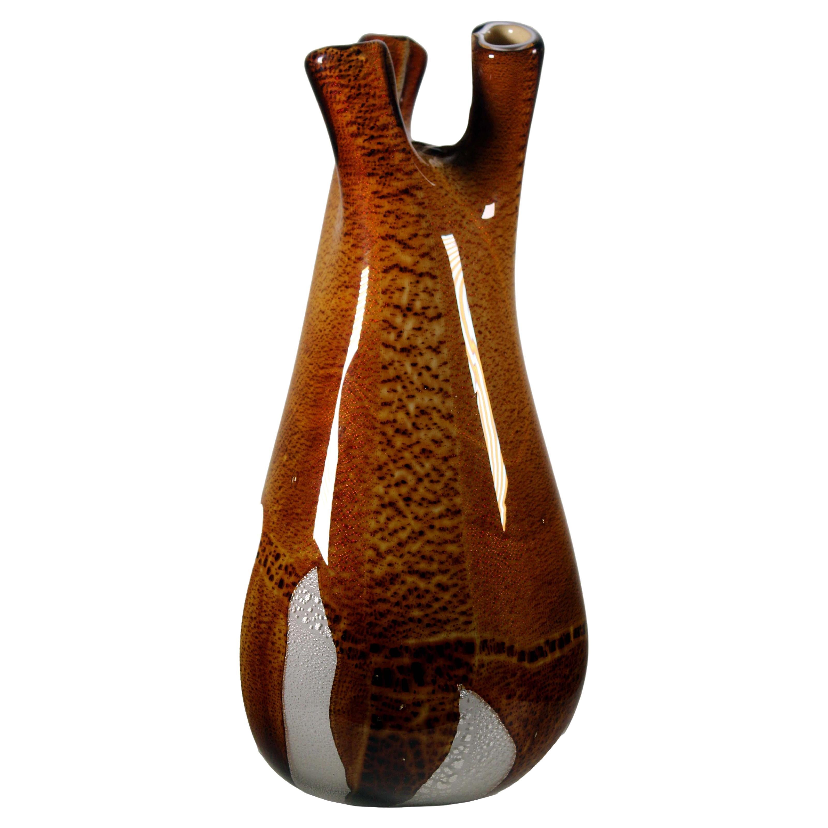 Aldo Nason Mid-Century Modern Handblown Glass with Amber Swirl Pattern 3 Tubular