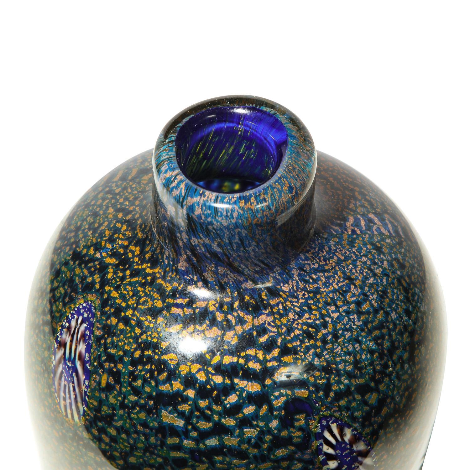 Mid-Century moderno Vaso Aldo Nason con lamina d'oro e murrine, anni '60 in vendita