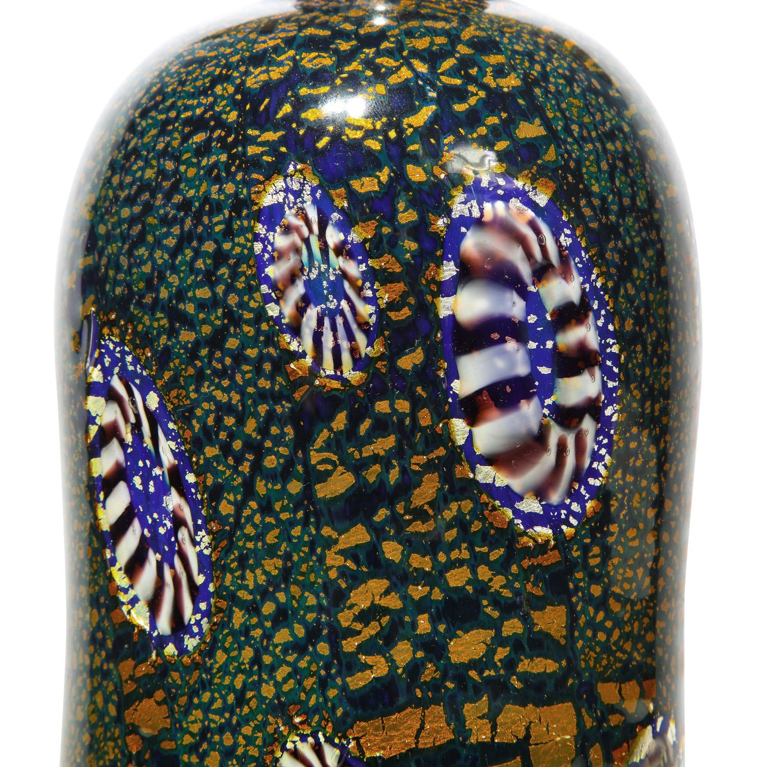 Italiano Vaso Aldo Nason con lamina d'oro e murrine, anni '60 in vendita