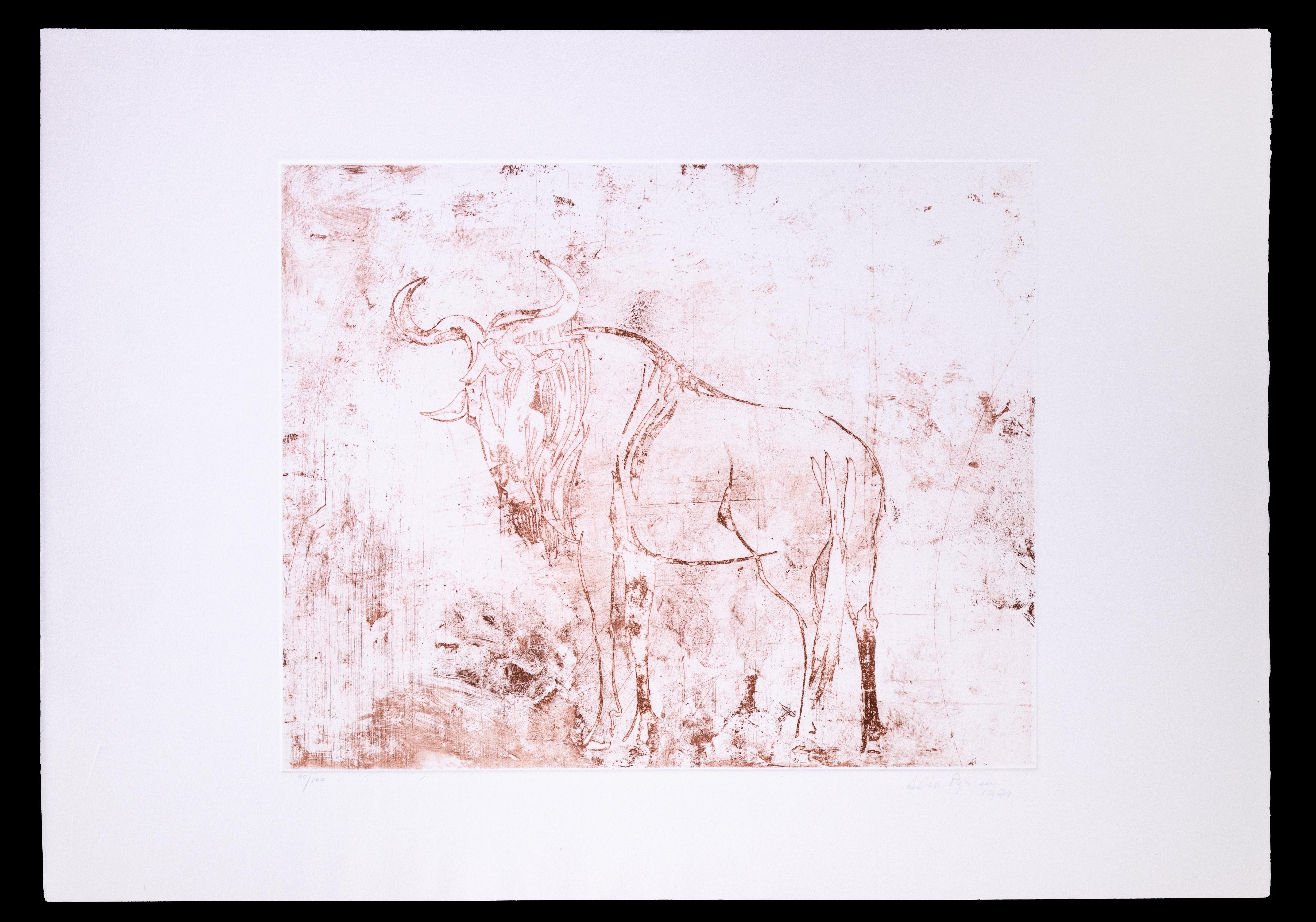 Buffalo - Original Etching by Aldo Pagliacci - 1971