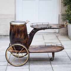 Aldo Tura Pipe Bar Cart Brown Goatskin