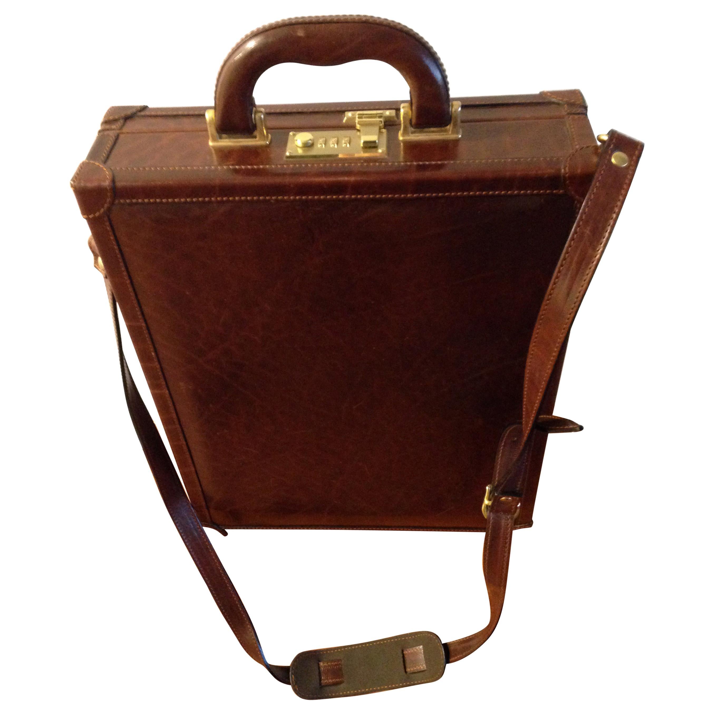 Aldo Raffa Brown Embossed Leather Vertical Briefcase For Sale