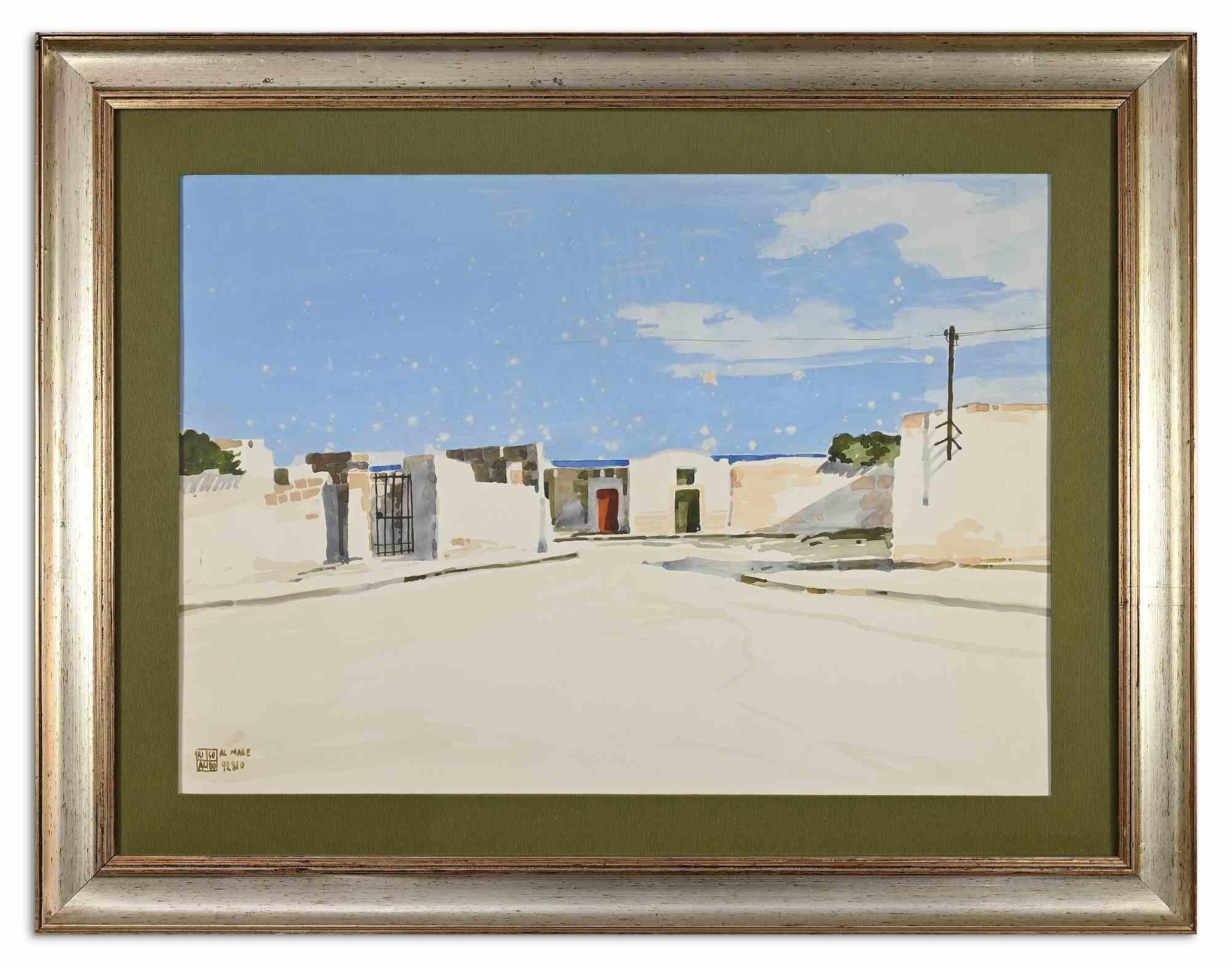 At the beach is an artwork realized by Aldo Riso.

Mixed colored tempera and watercolor painting.

Titled on lower left.

Frame included: 70.5 x 91.5 cm 


This beautiful mixed media painting represents a typical village of Puglia, the Italian