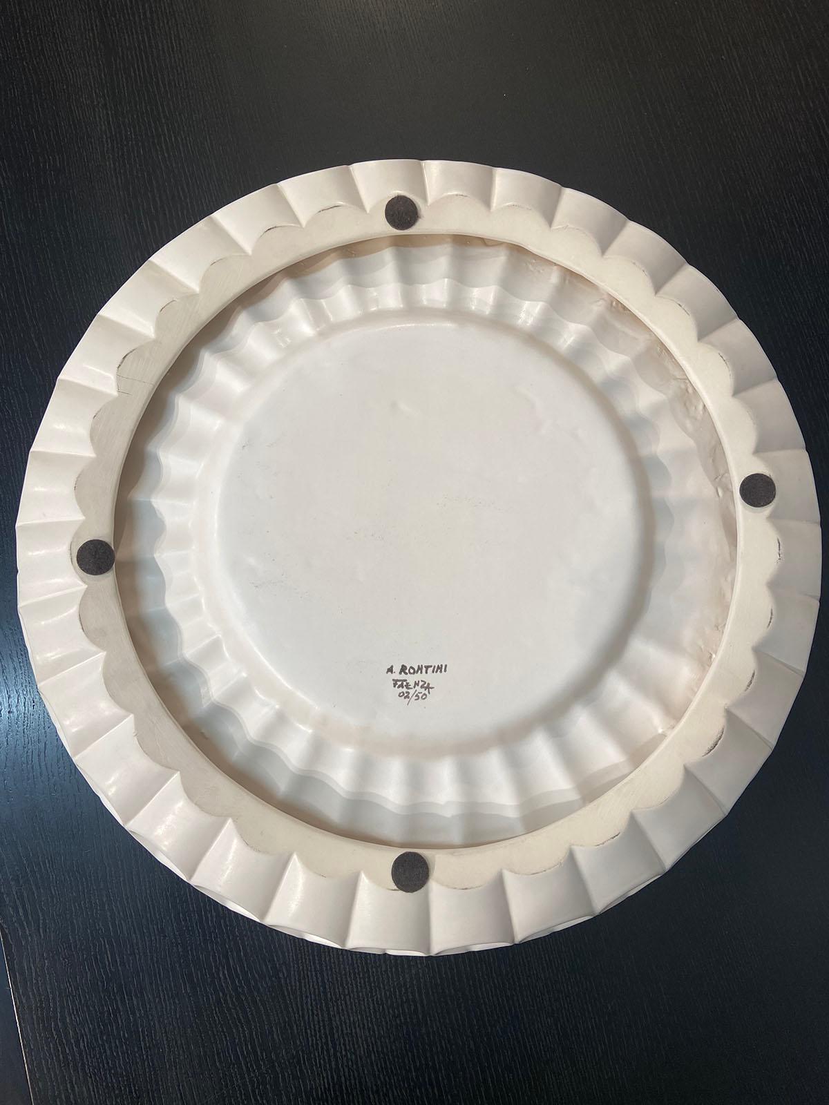 Italian Aldo Rontini, White Ceramic Tray, 2000