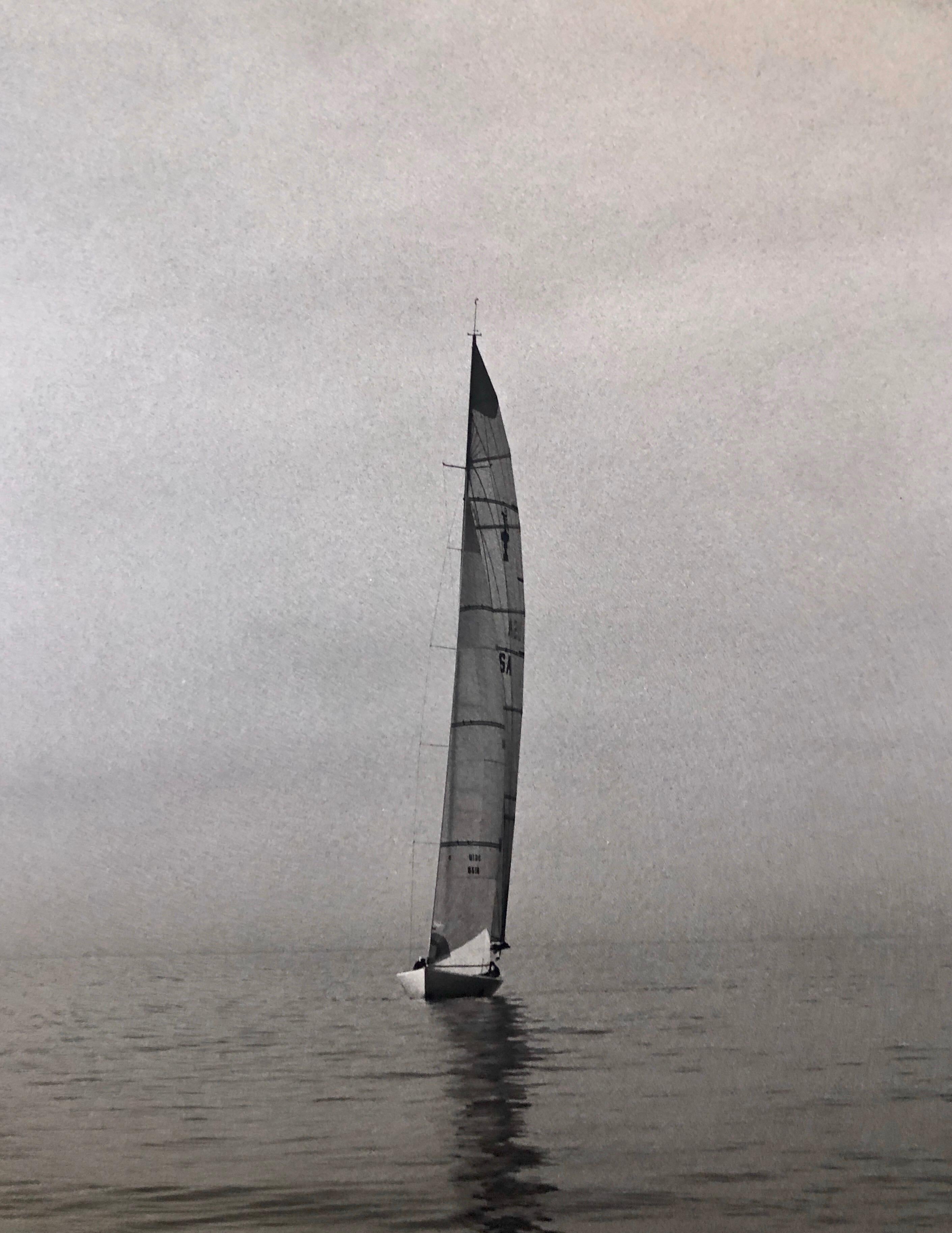 Vintage Signed Silver Gelatin Selenium Photograph Sailing Race Sailboat Photo 3