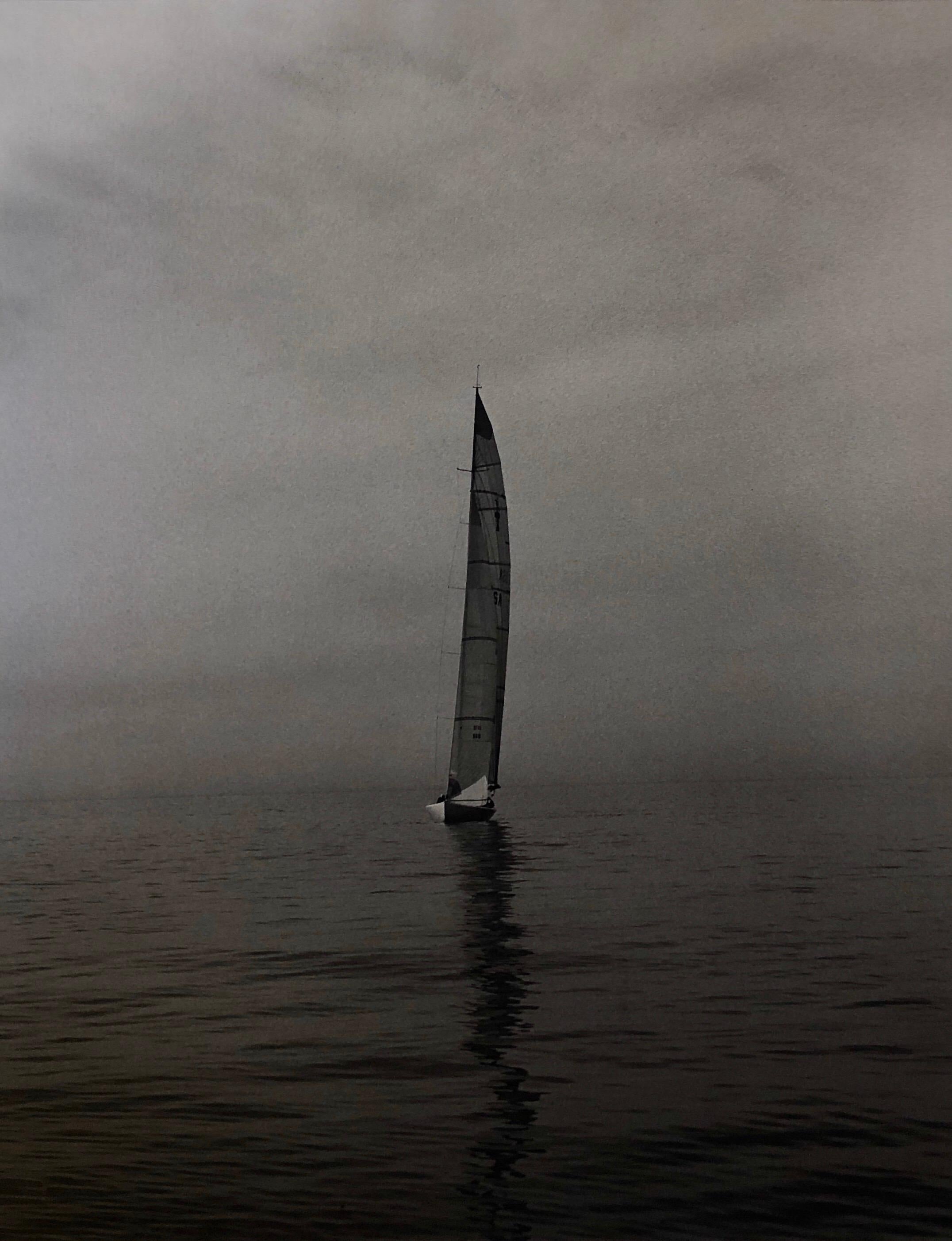 Aldo Rossi Black and White Photograph - Vintage Signed Silver Gelatin Selenium Photograph Sailing Race Sailboat Photo