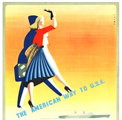 Poster originale della compagnia di crociere "American Export Lines" della metà del secolo scorso