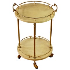 Aldo Tura 1950s Bar Cart, Drinks Trolley or Stand in Cream Italian Goatskin