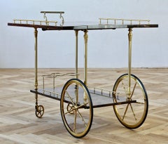 Aldo Tura 1950s Bar Cart, Tea Trolley or Drinks Stand in Brown Italian Leather