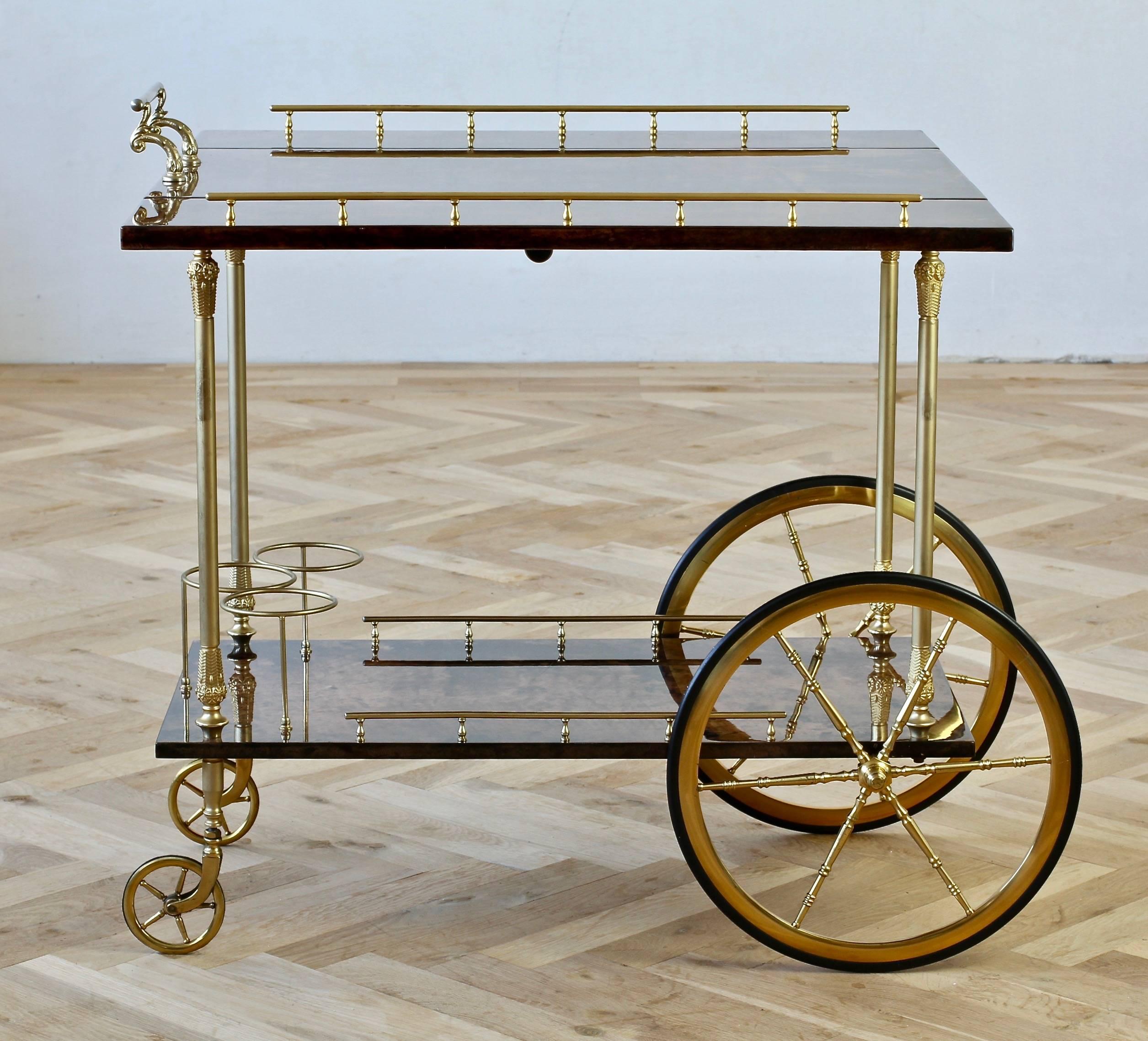 Mid-Century Modern Aldo Tura 1950s Bar Cart, Tea Trolley or Drinks Stand in Brown Italian Leather
