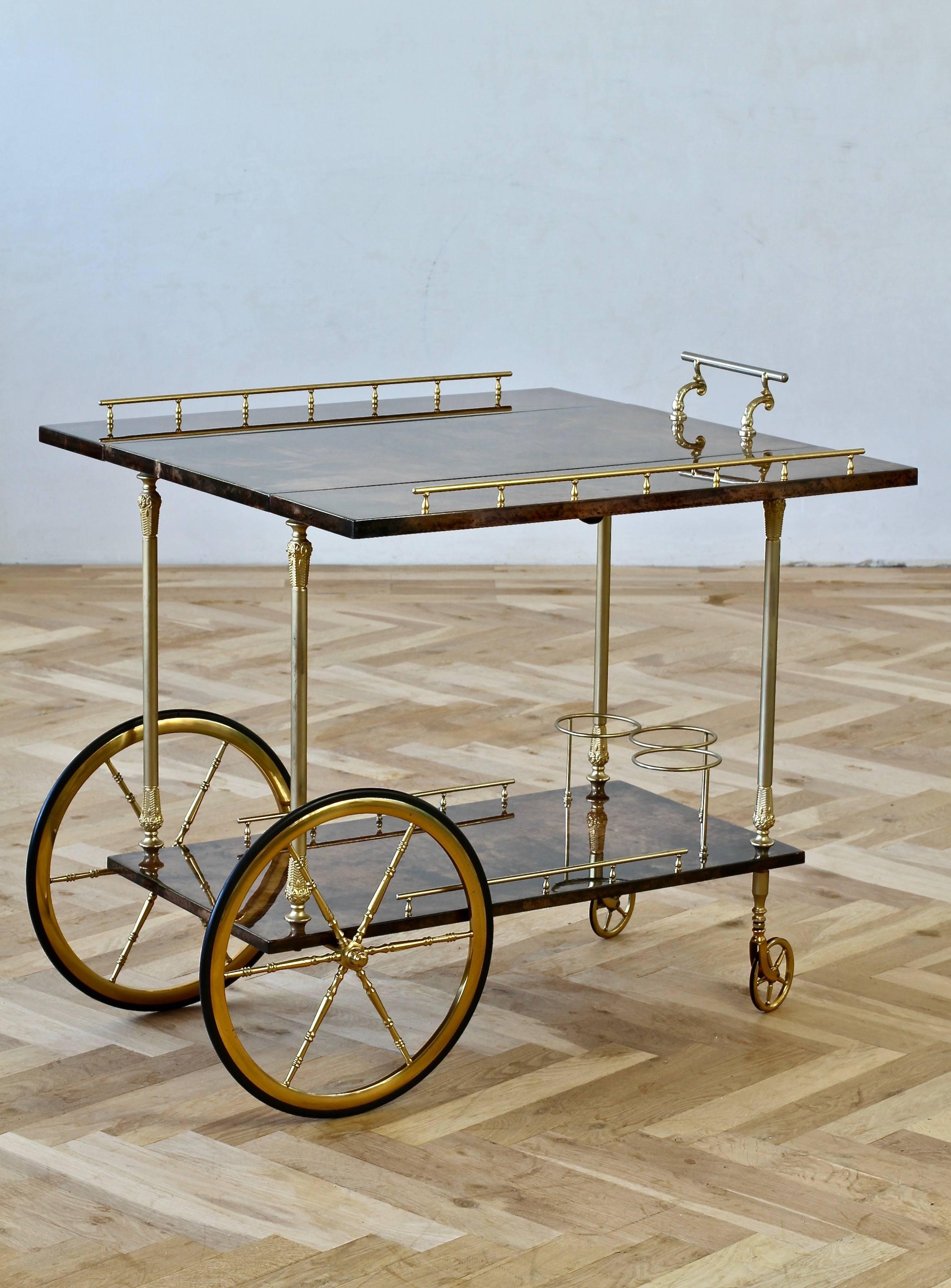 Aldo Tura 1950s Bar Cart, Tea Trolley or Drinks Stand in Brown Italian Leather 2