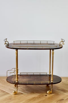 Aldo Tura 1950s Mid-Century Bar Cart, Trolley or Stand in Brown Italian Goatskin