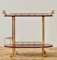 Aldo Tura 1950s Midcentury Bar Cart, Trolley or Stand in Red Italian Goatskin