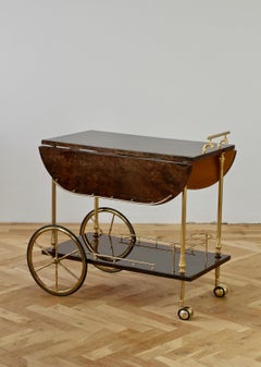 Aldo Tura 1960s Bar Cart, Tea Trolley or Drinks Stand in Brown Italian Leather