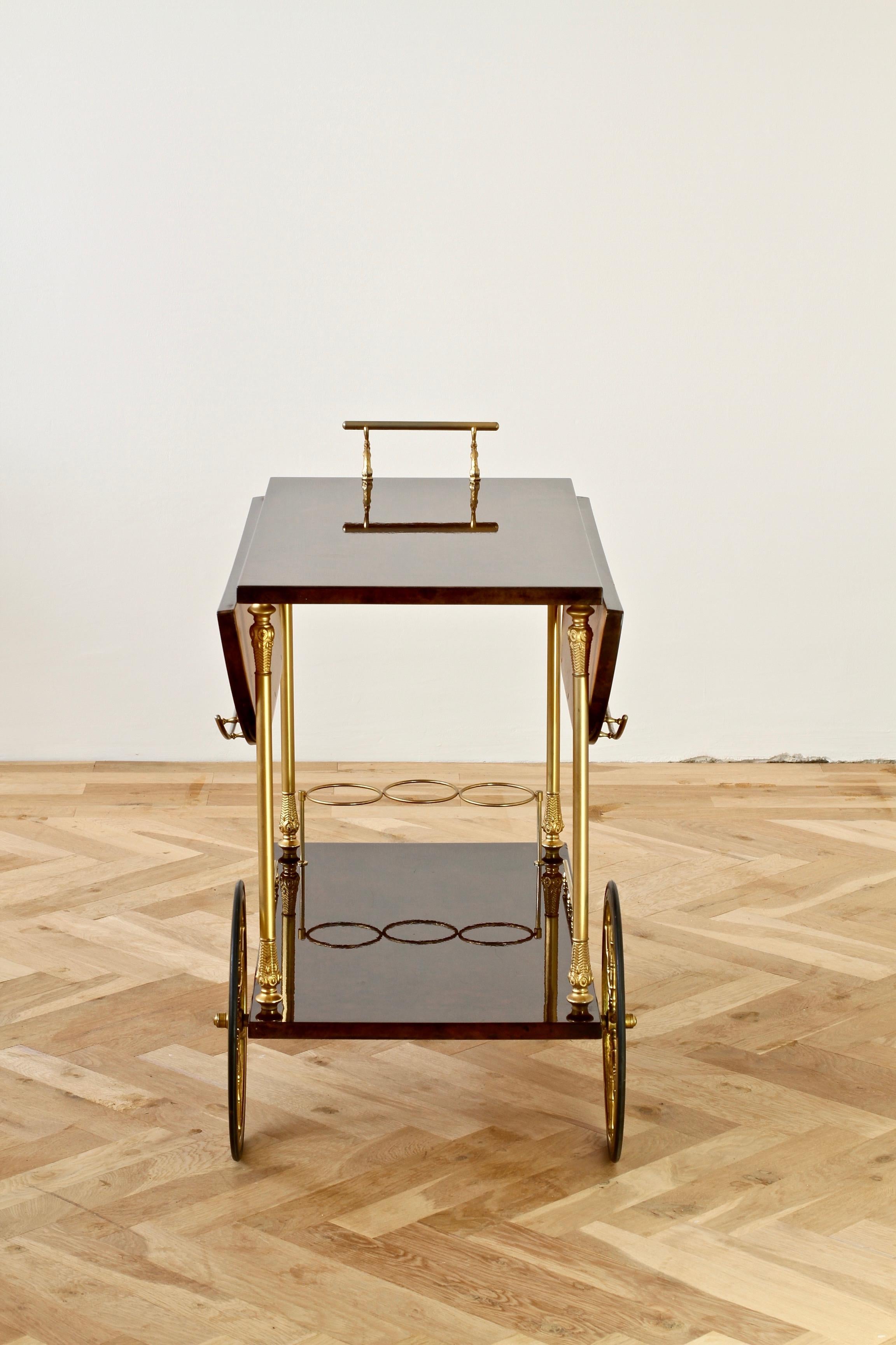 Metal Aldo Tura 1960s Bar Cart, Tea Trolley or Drinks Stand in Brown Italian Leather