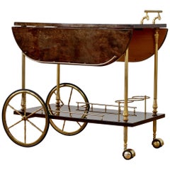 Aldo Tura 1960s Bar Cart, Tea Trolley or Drinks Stand in Brown Italian Leather