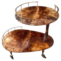 Aldo Tura 1960s Bar Cart, Two Tier, Lacquered Goatskin and Brass