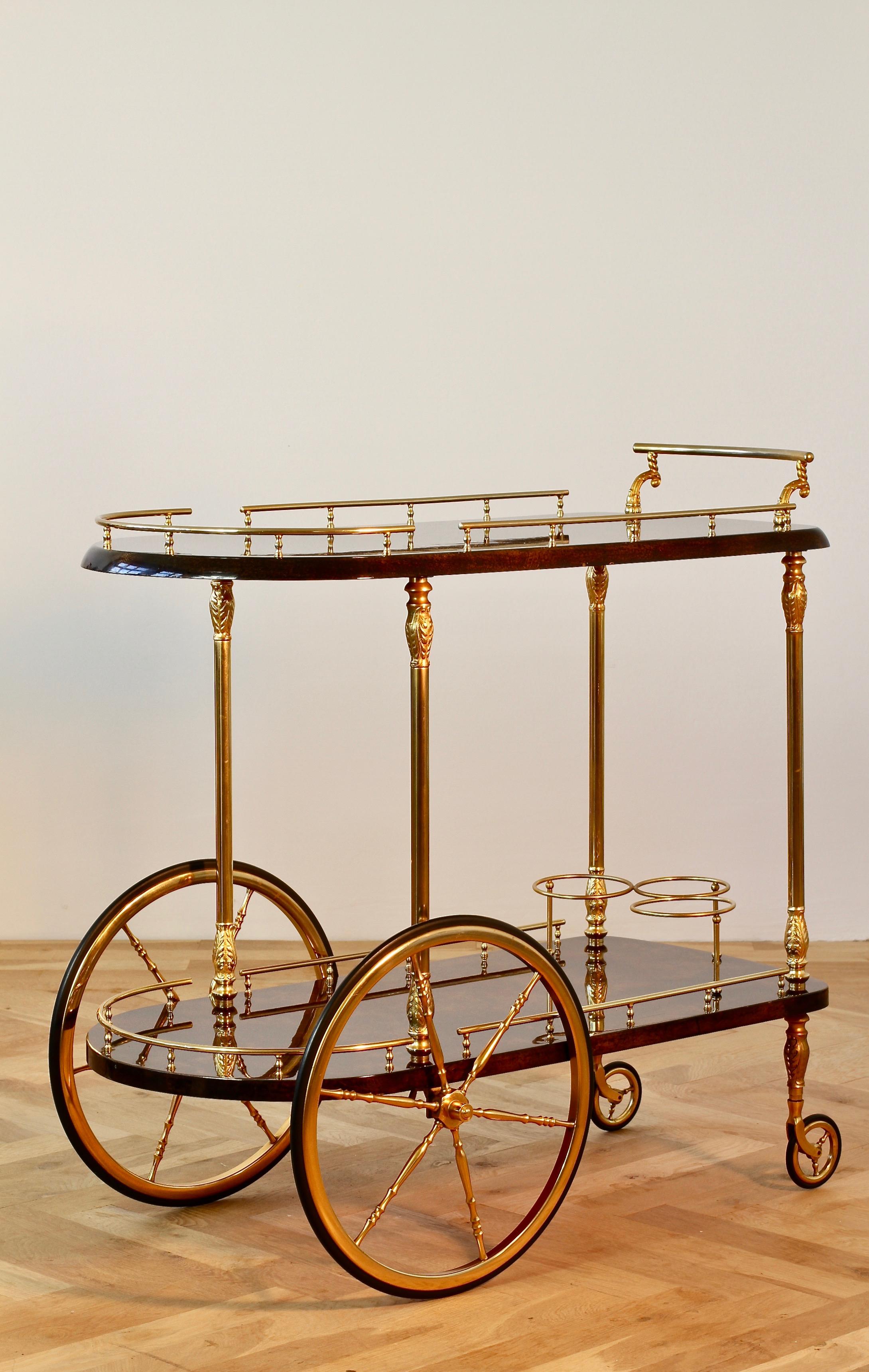 Aldo Tura 1960s Midcentury Bar Cart, Trolley or Stand in Brown Italian Goatskin (Metall)