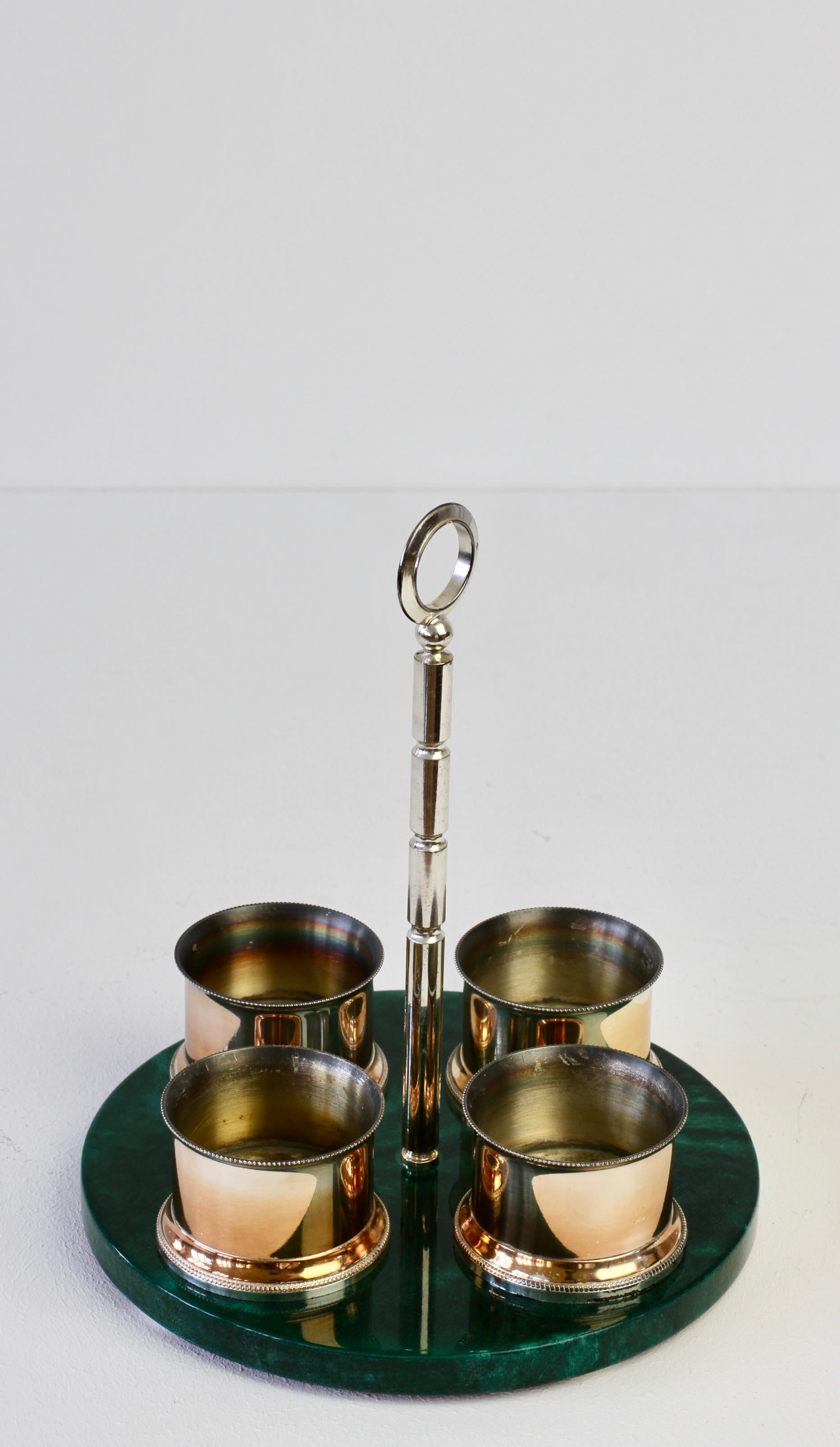 Lacquered Aldo Tura 1960s Vintage Midcentury Condiments Stand in Green Italian Goatskin
