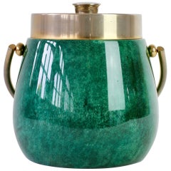 Aldo Tura 1960s Vintage Midcentury Ice Bucket in Green Italian Goatskin