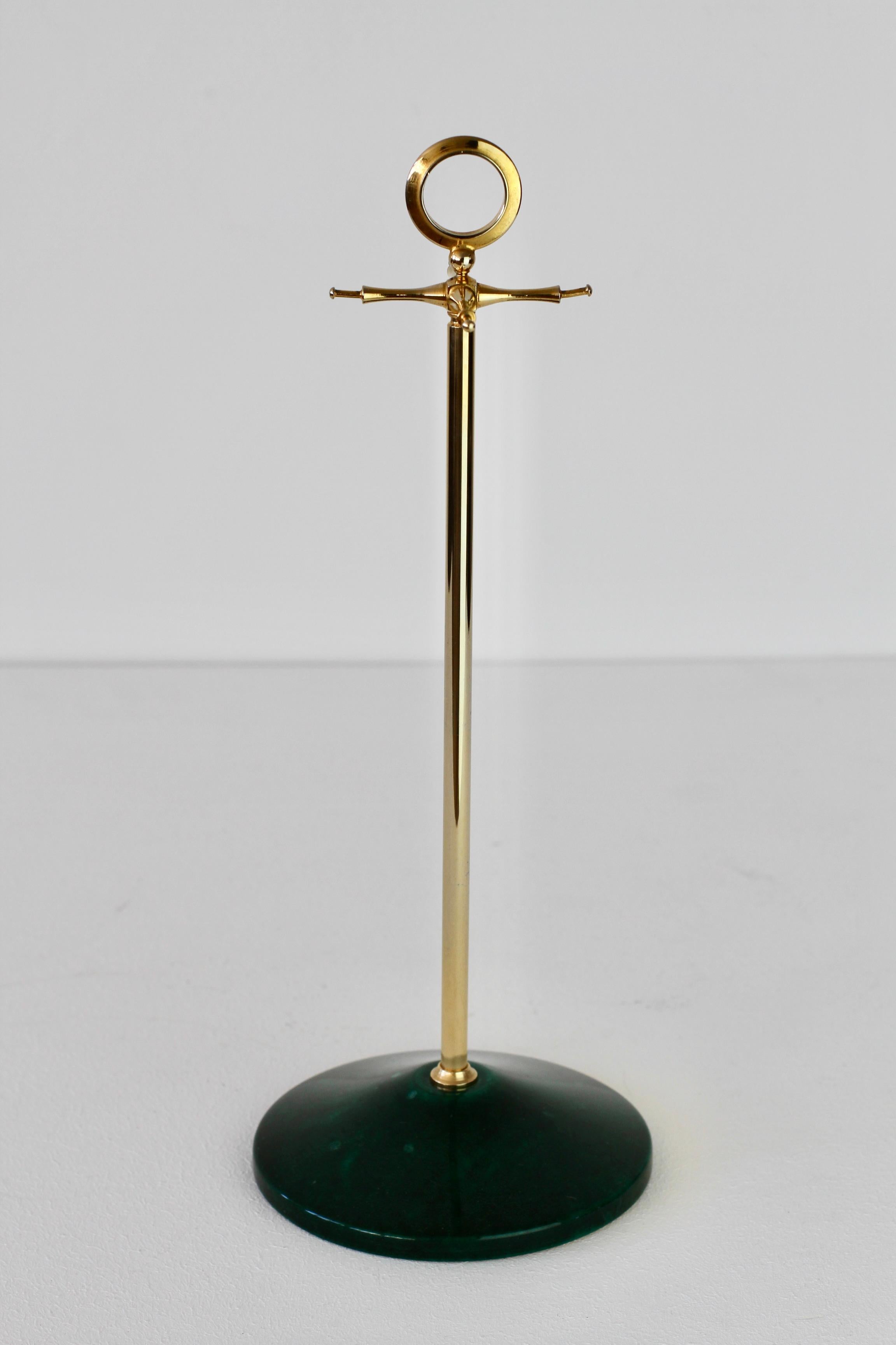 Midcentury Italian 1960s bar cocktail mixer set holder or stand by Aldo Tura, Milan. The rare and signed with original label green colored and lacquered goatskin leather combined with gilded cast metal tool holder is perfect for any midcentury or