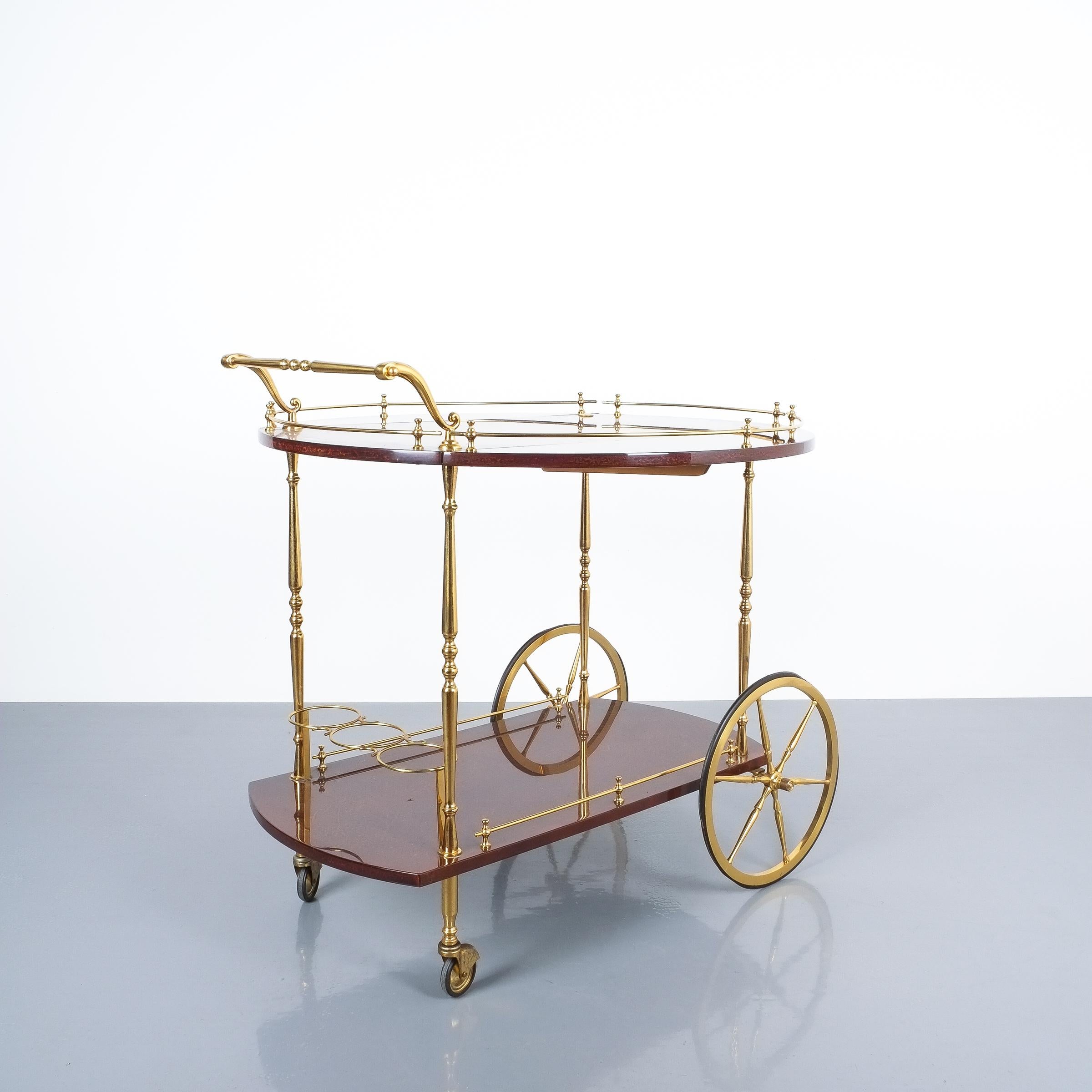 Aldo Tura Adjustable Brown Parchment Brass Bar Cart, 1960 4
