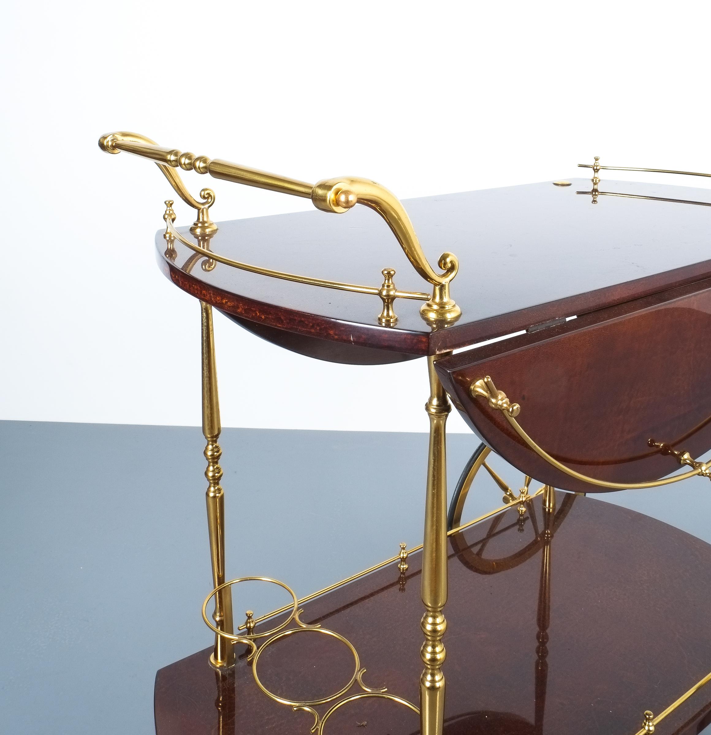 Aldo Tura Adjustable Brown Parchment Brass Bar Cart, 1960 6