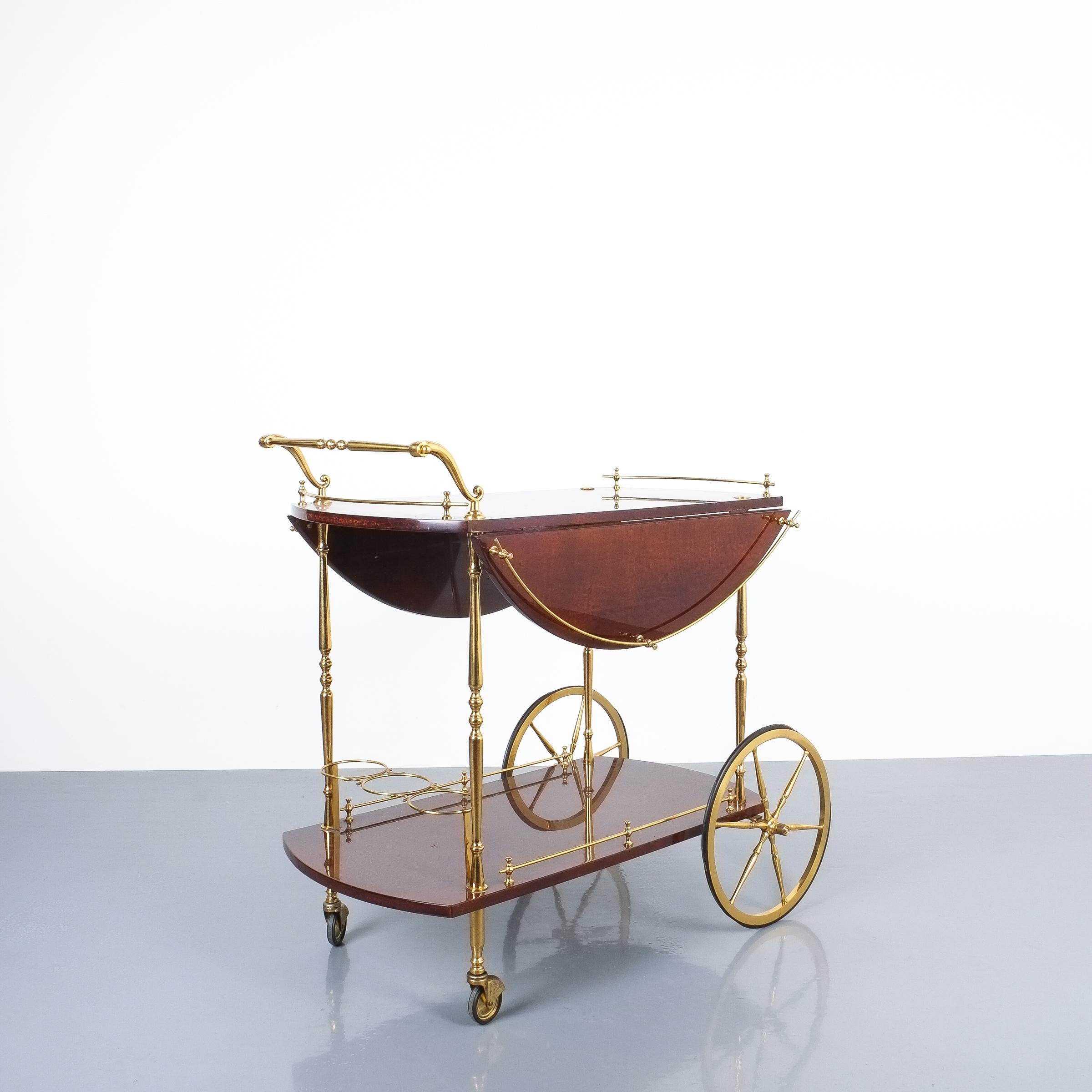 Aldo Tura Adjustable Brown Parchment Brass Bar Cart, 1960 8