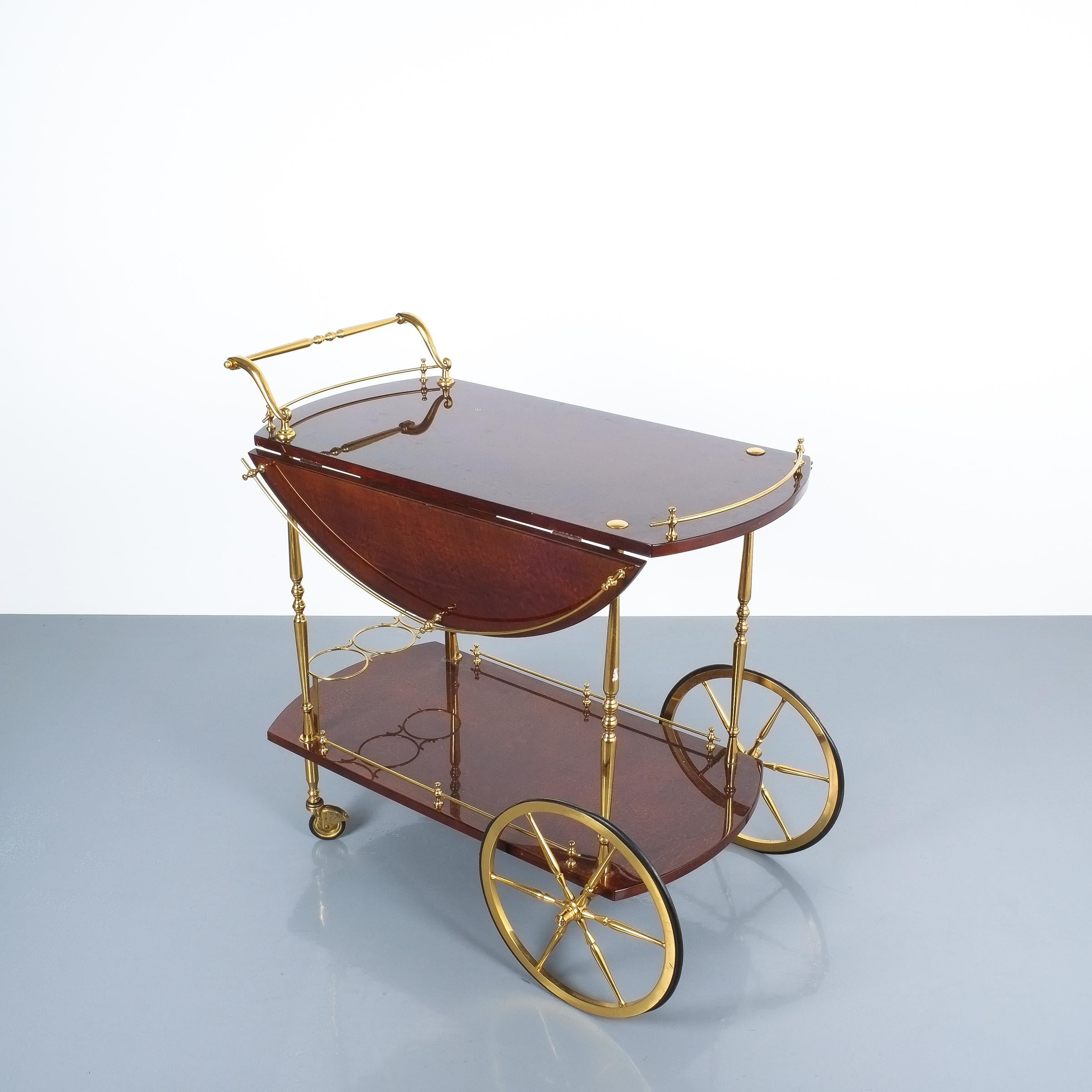 Aldo Tura Adjustable Brown Parchment Brass Bar Cart, 1960 1