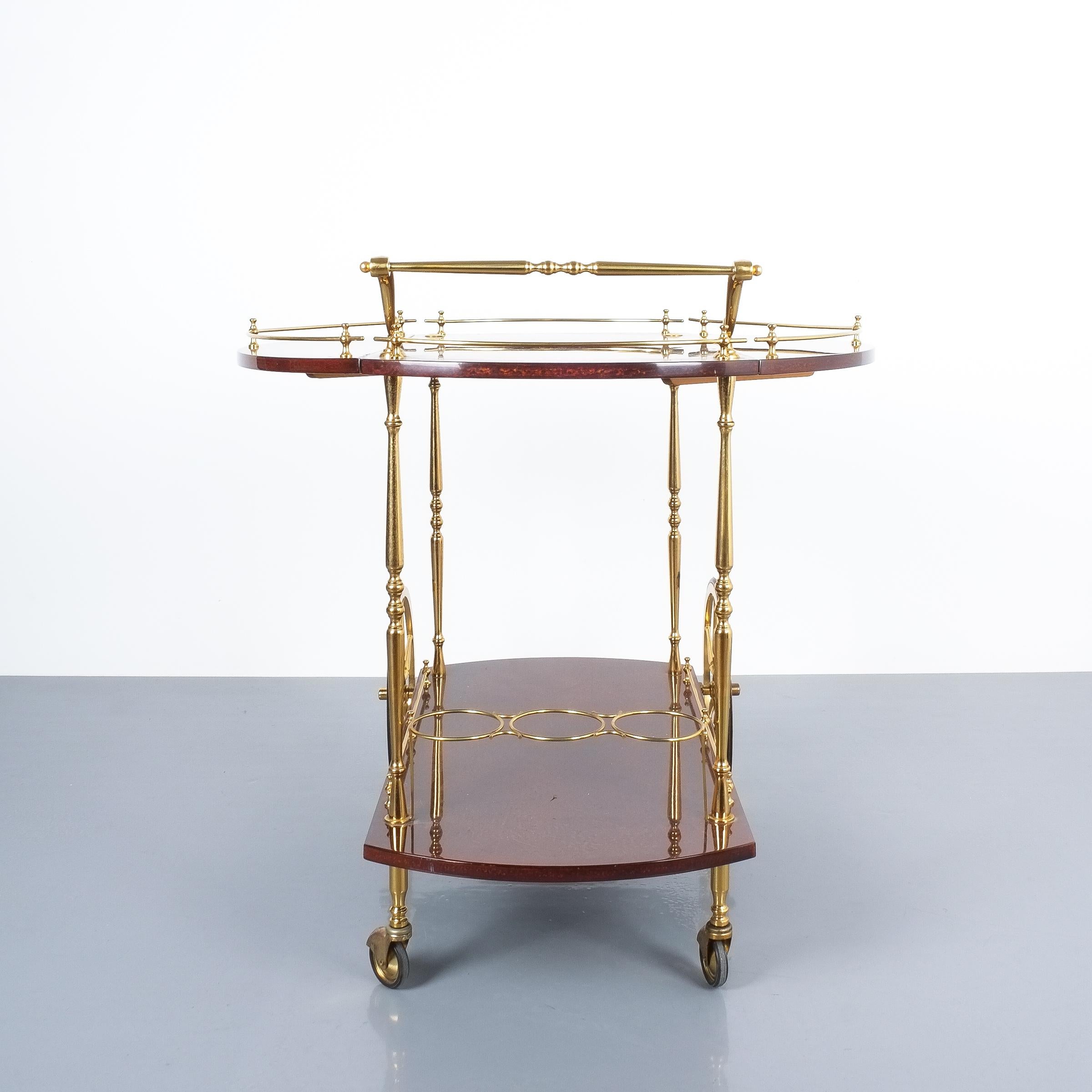 Aldo Tura Adjustable Brown Parchment Brass Bar Cart, 1960 2