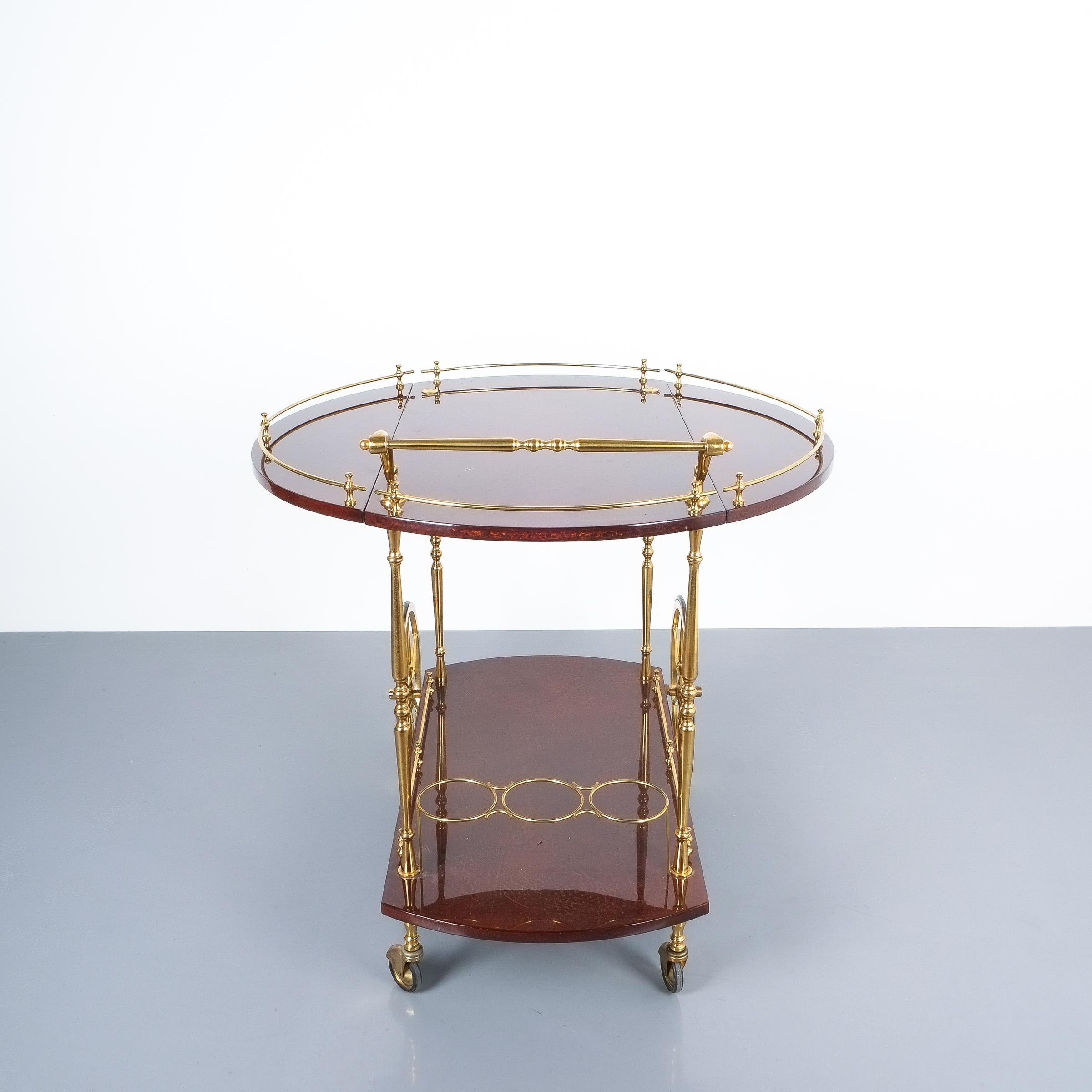 Aldo Tura Adjustable Brown Parchment Brass Bar Cart, 1960 3