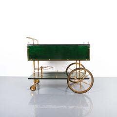Aldo Tura Adjustable Green Parchment Bar Cart, 1960