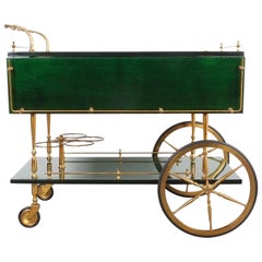 Aldo Tura:: chariot de bar réglable en parchemin vert:: 1960
