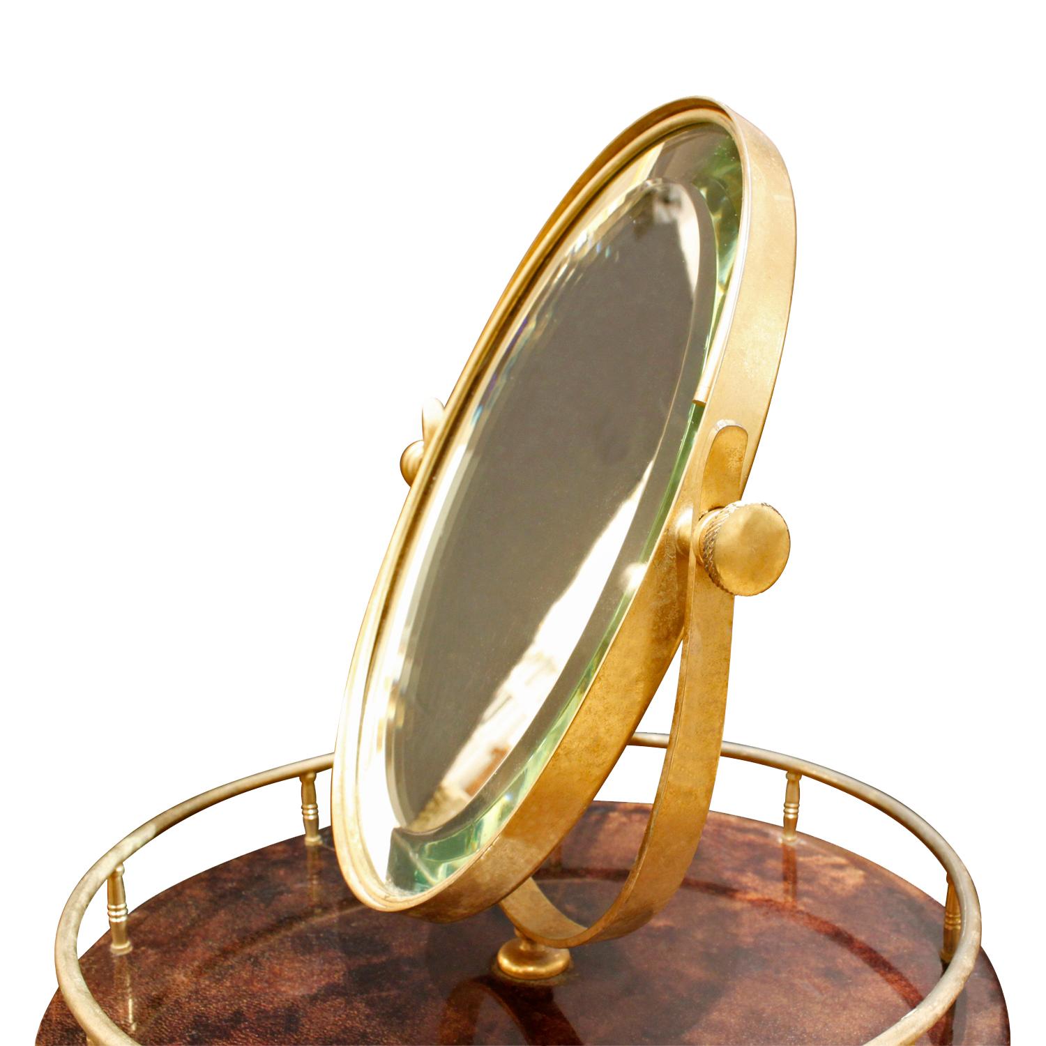 Hand-Crafted Aldo Tura Adjustable Vanity Mirror in Lacquered Goatskin, 1970s For Sale