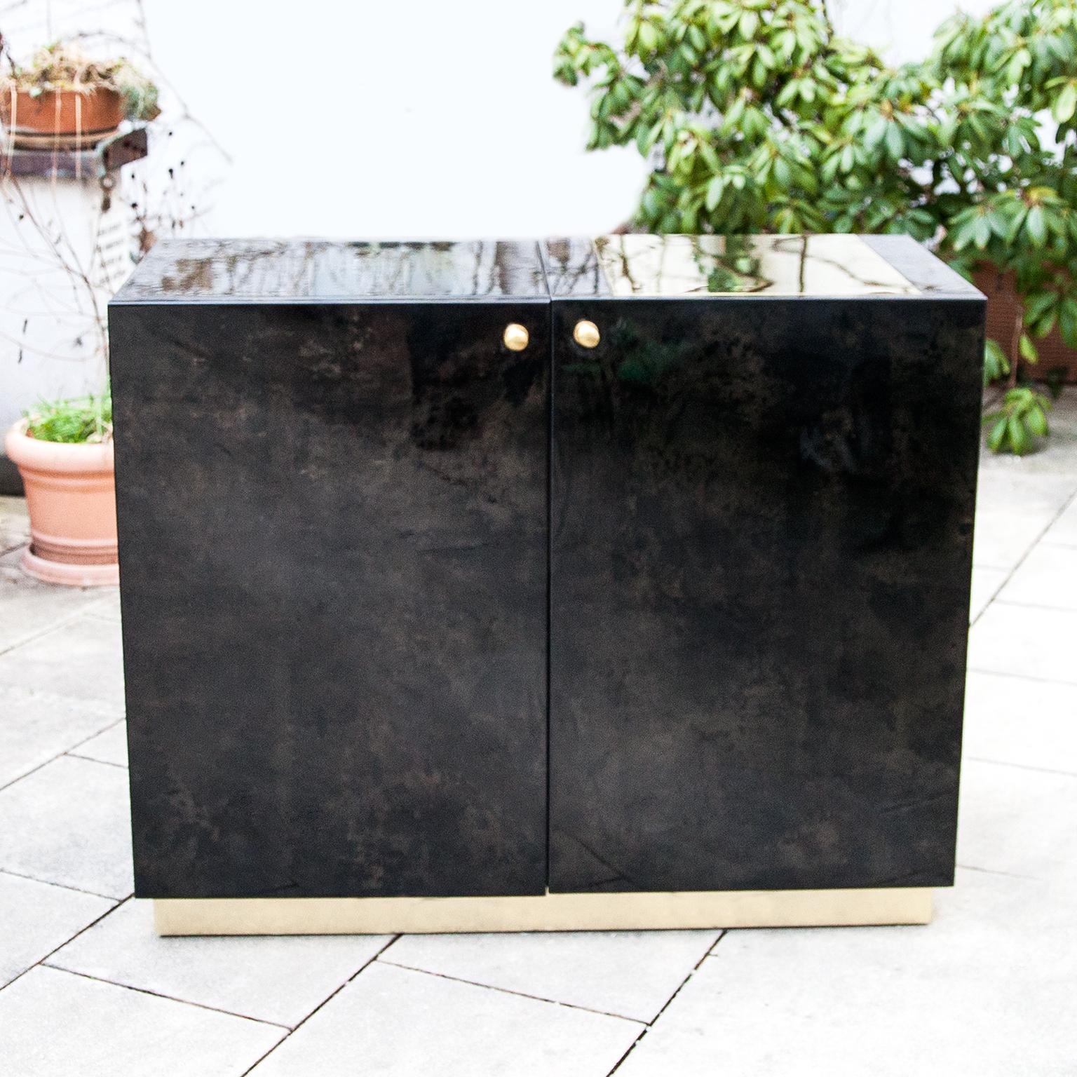 Hollywood Regency Aldo Tura Anthracite Goatskin Bar Sideboard, Italy, 1960s