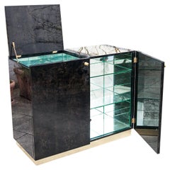 Enfilade de bar en peau de chèvre anthracite Aldo Tura, Italie, années 1960