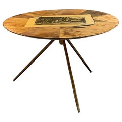 Aldo Tura Artisan Round Side Tripod Table Goatskin Parchment & Brass 1950s Italy
