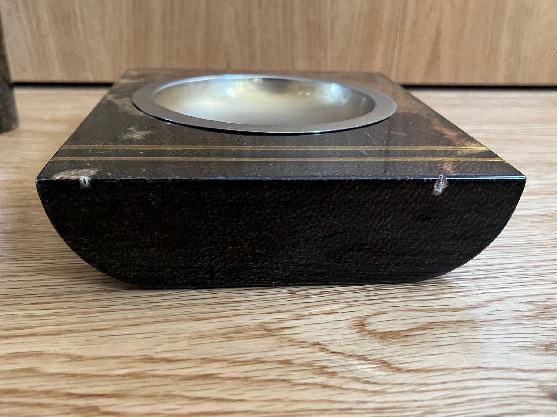 Aldo Tura ashtray and lighter in goatskin veneer with brass elements For Sale 4