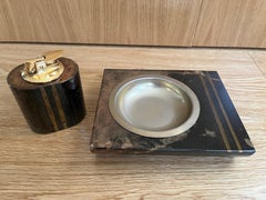 Aldo Tura ashtray and lighter in goatskin veneer with brass elements