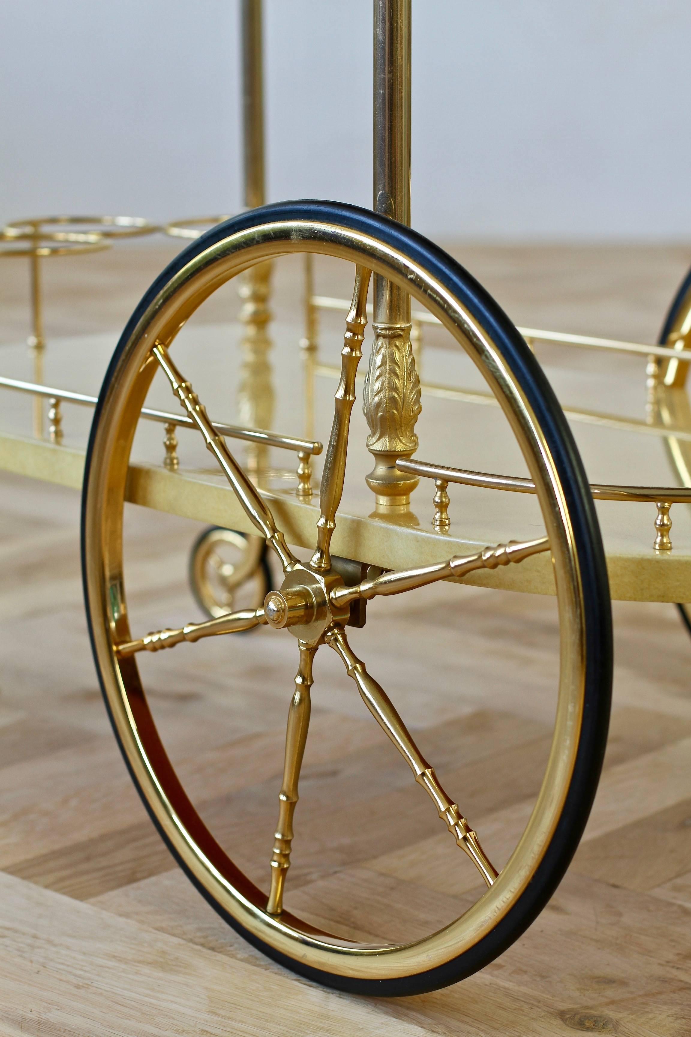 Aldo Tura Attributed 1950s Bar Cart, Trolley or Stand in Cream Italian Goatskin 8