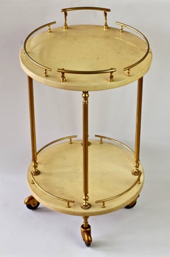 Aldo Tura 1950s Bar Cart, Drinks Trolley or Stand in Cream Italian Goatskin