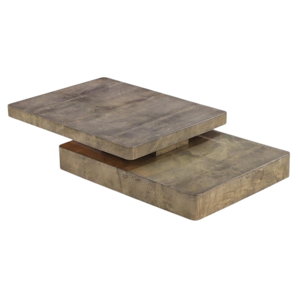 Table basse à plateau extensible en cuir de chèvre, Aldo Tura (attribuée), vers 1970