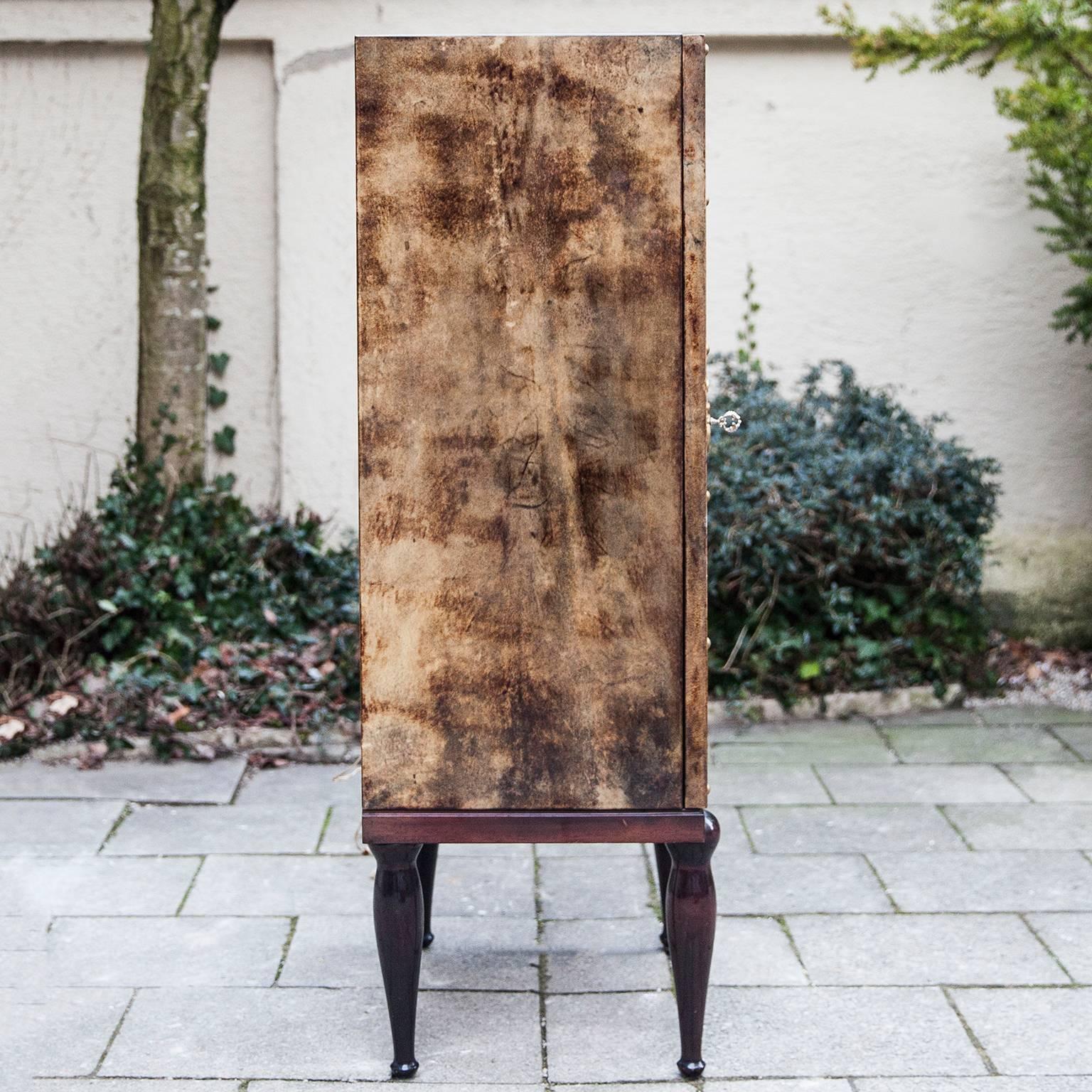 Lacquered Aldo Tura Bar Cabinet Brown Goatskin, Italy, 1960s For Sale