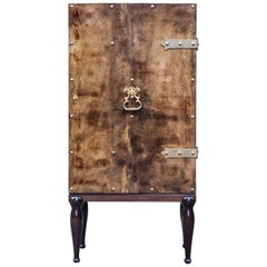 Mueble bar Aldo Tura Piel de cabra marrón, Italia, Años 60
