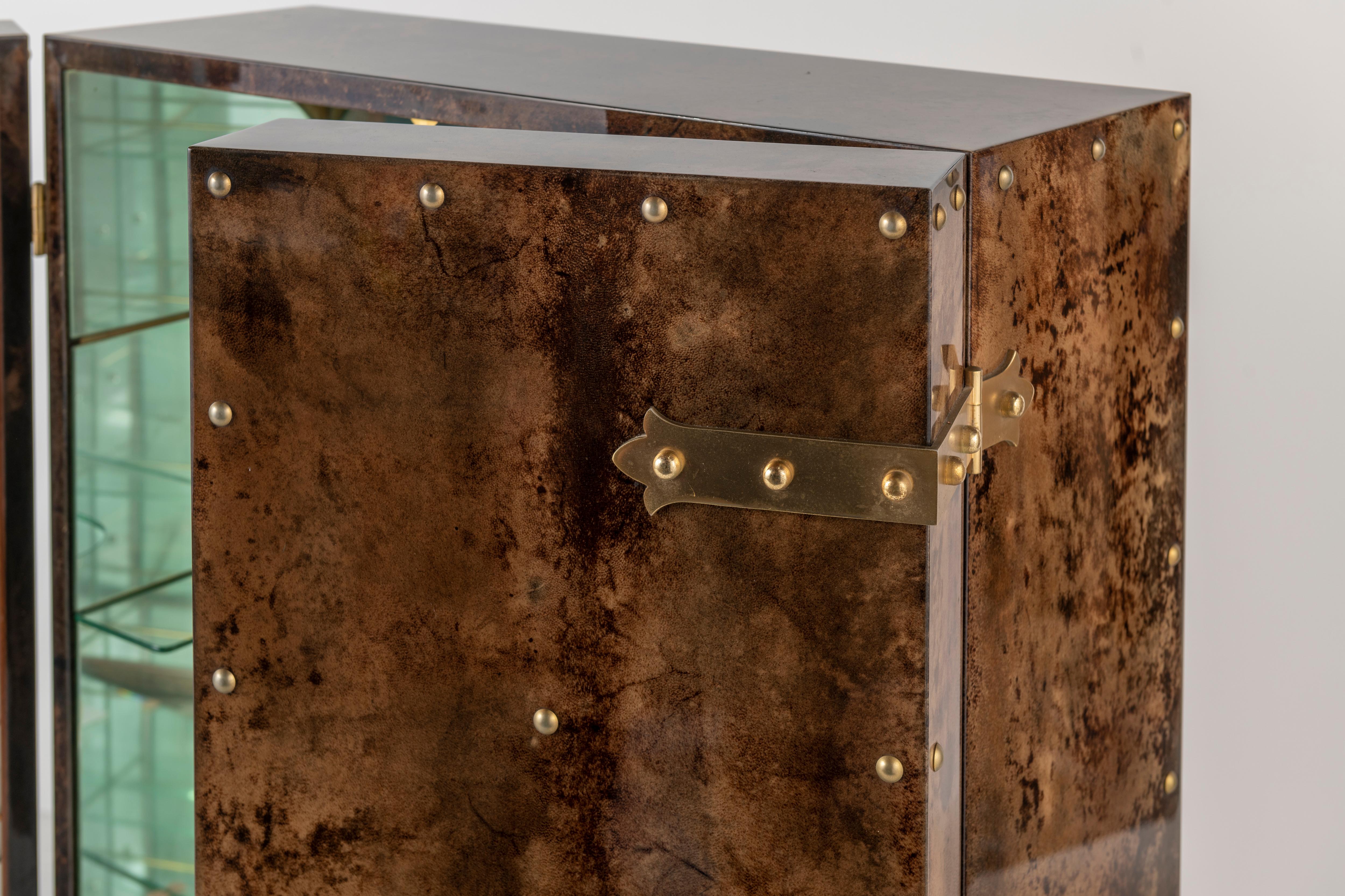 Aldo Tura Bar Cabinet in Tortoise Goatskin with Bronze Hardware 12