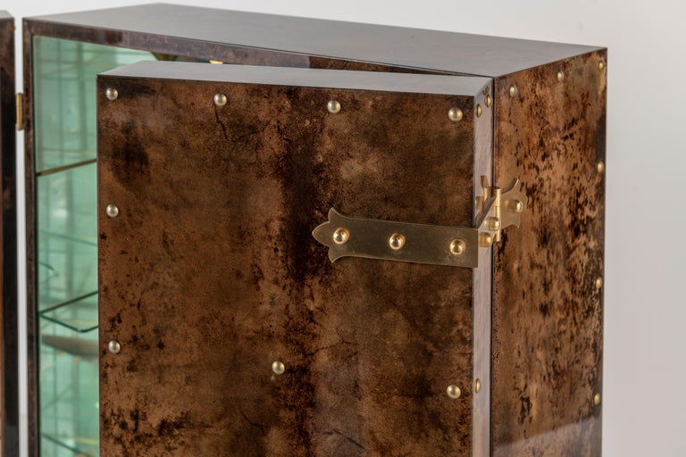 Aldo Tura Bar Cabinet in Tortoise Goatskin with Bronze Hardware For Sale 14
