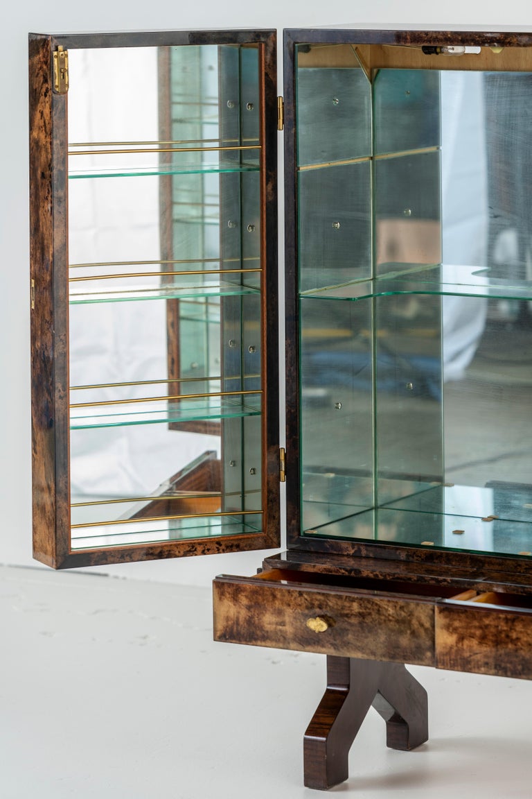 Mid-Century Modern Aldo Tura Bar Cabinet in Tortoise Goatskin with Bronze Hardware For Sale