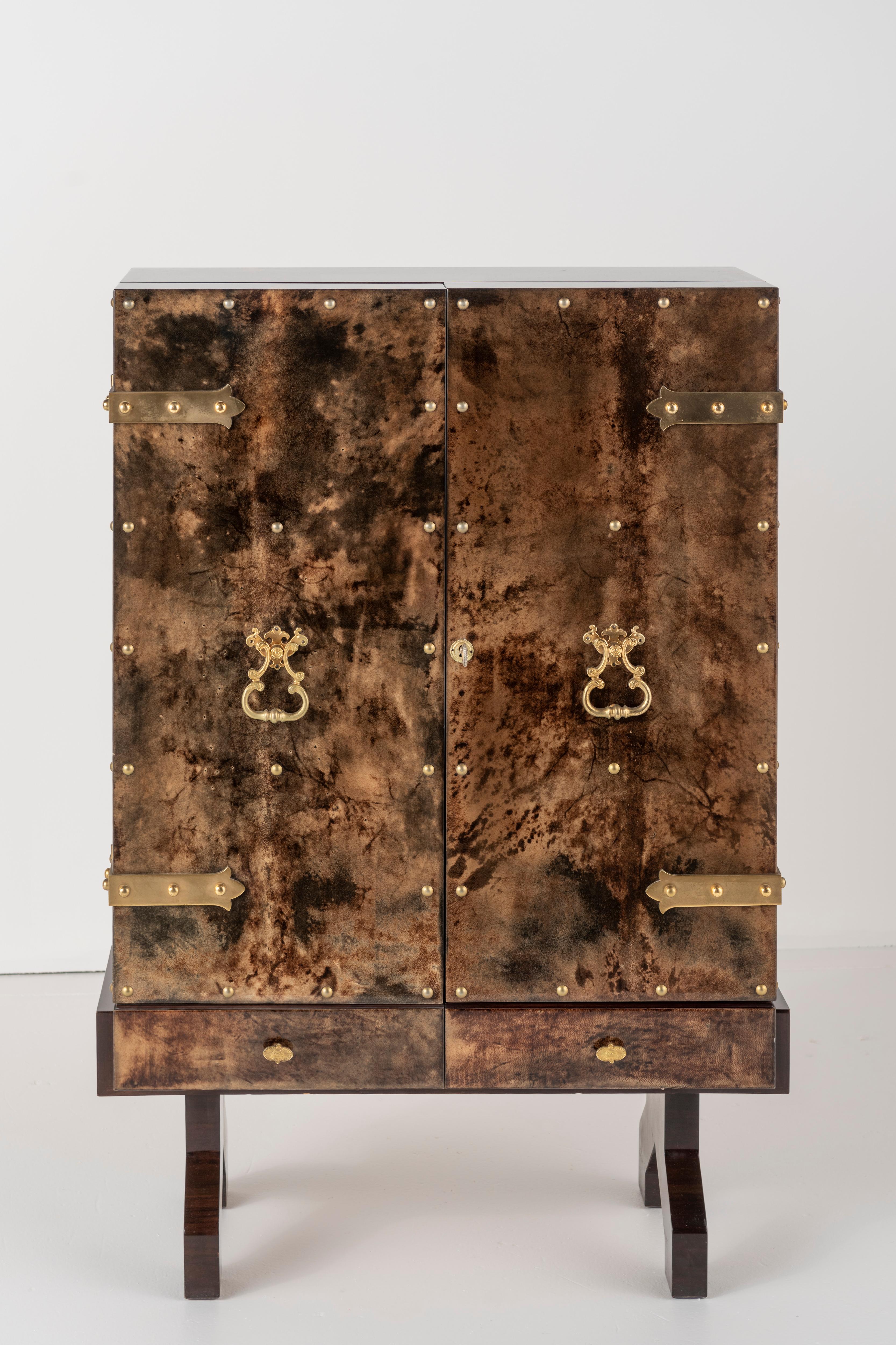 Aldo Tura Bar Cabinet in Tortoise Goatskin with Bronze Hardware 2