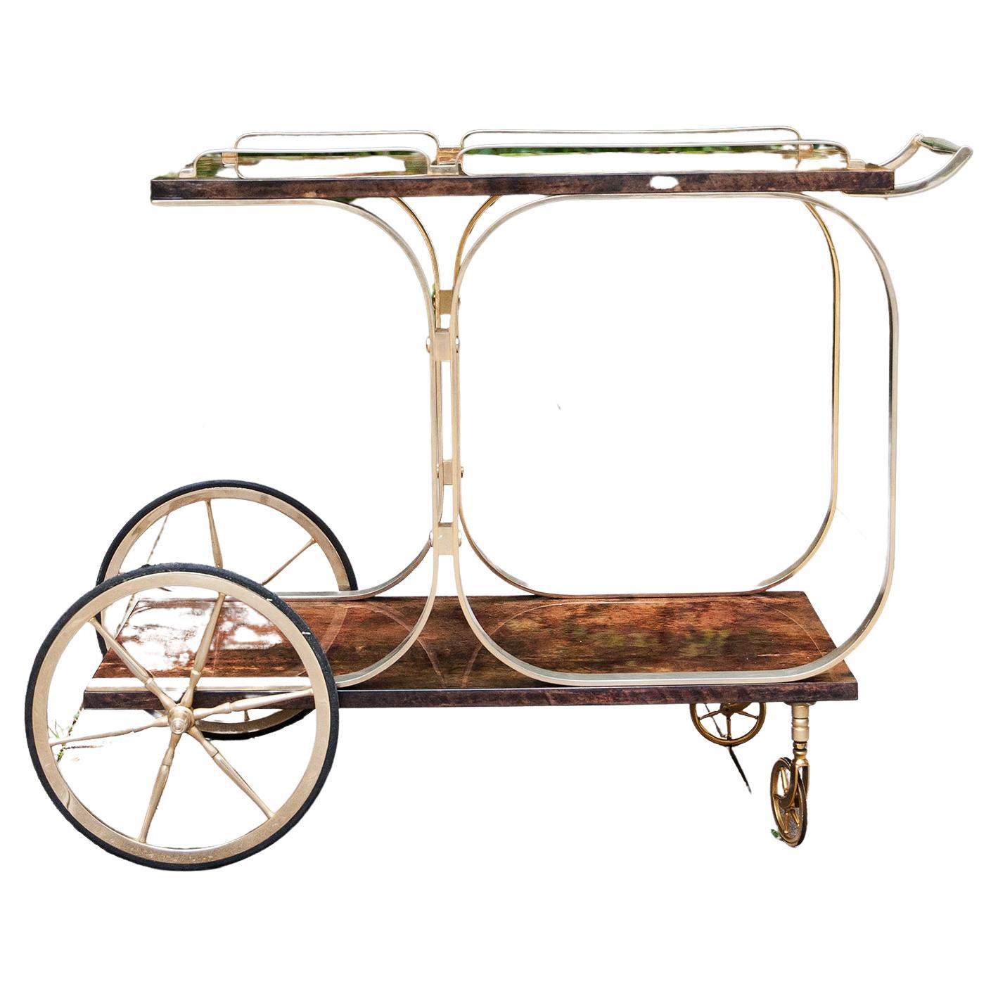 Aldo Tura Bar Cart Brass Loops Brown Goatskin